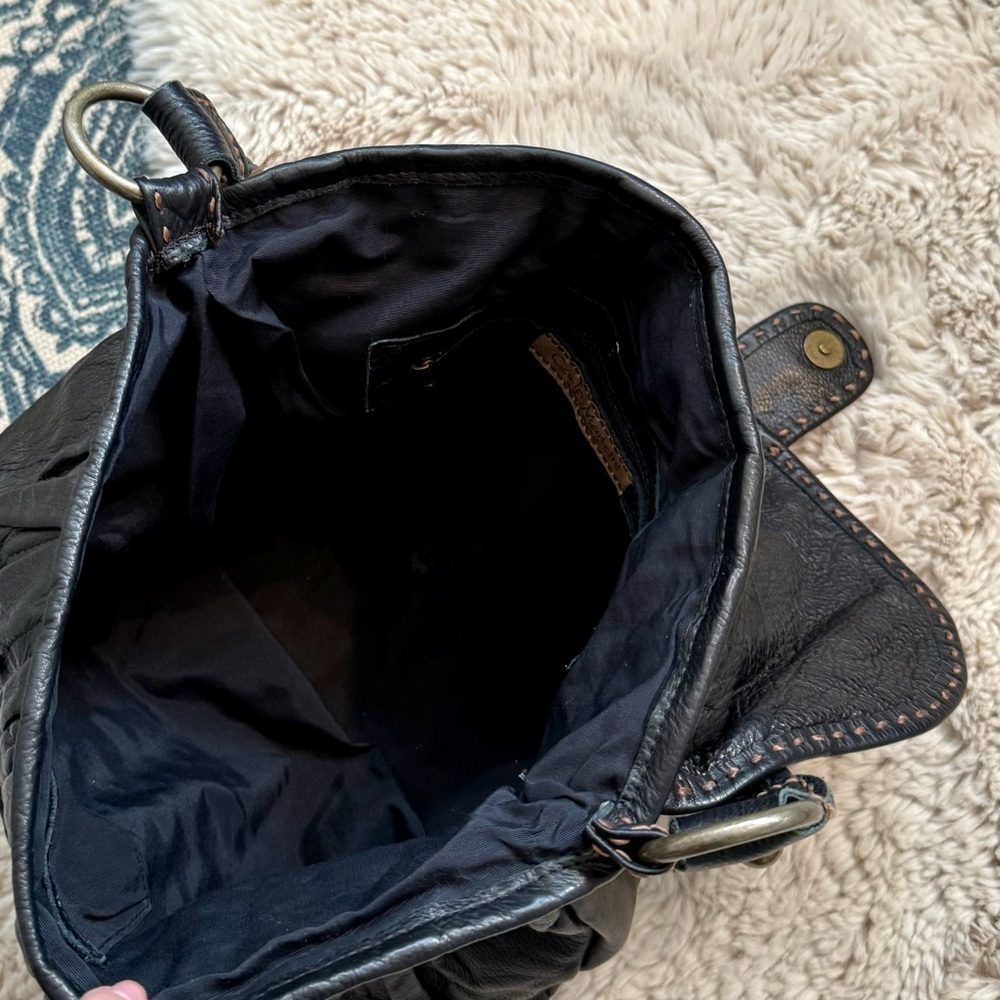 Carla Mancini Black Leather Hobo Bag Studded Boho Tassel Western Hippie Slouchy - Picture 10 of 16